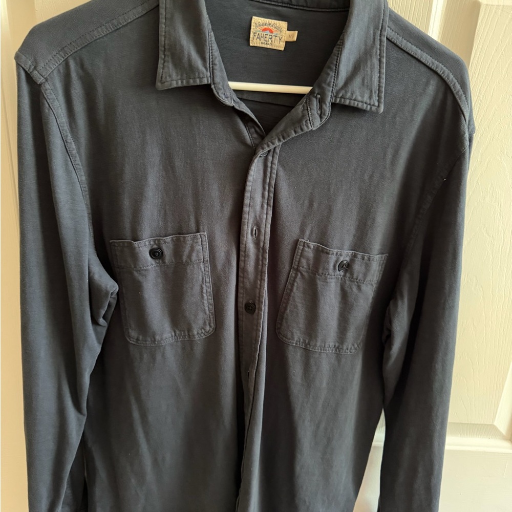 Faherty Men's Long-Sleeve Charcoal Button-Down Shirt